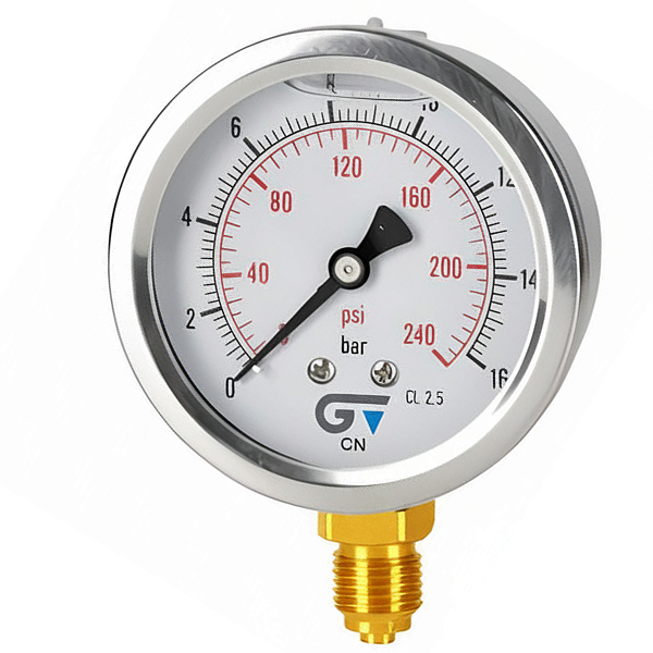 Manômetro 0-16 Bar Glicerinado 1/4" em Inox e Conexão em Latão - Genebre