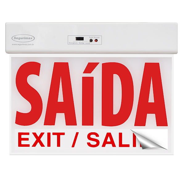 Placa de Balizamento Dupla Face Saída de Emergência com Led (Incluso Adesivos para Direções) Vermelha - Segurimax