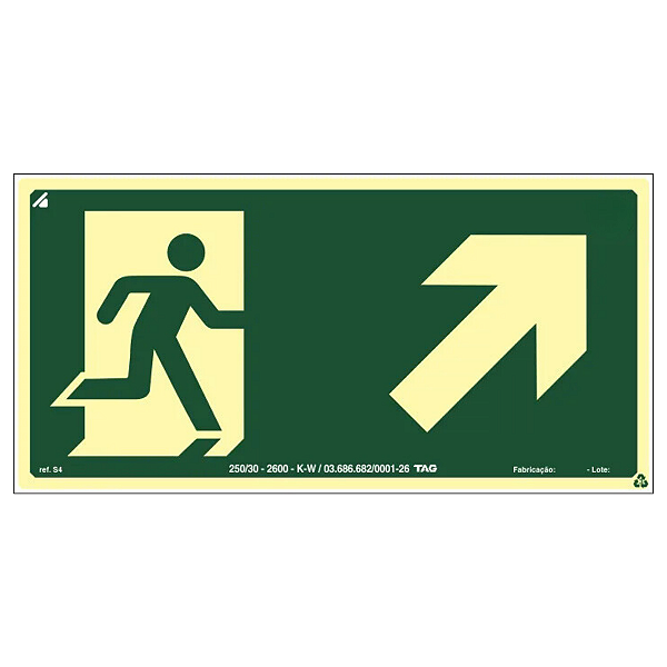 Placa de Sinalização Fotoluminescente (Rampa Subida à Direita) Modelo S4