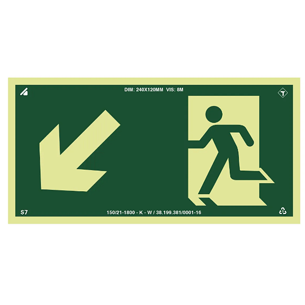 Placa de Sinalização Fotoluminescente (Rampa Descida à Esquerda) Modelo S7