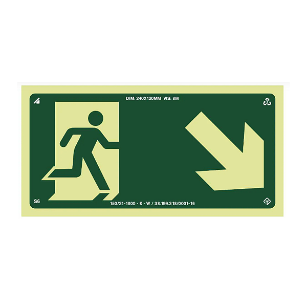 Placa de Sinalização Fotoluminescente (Rampa Descida à Direita) Modelo S6