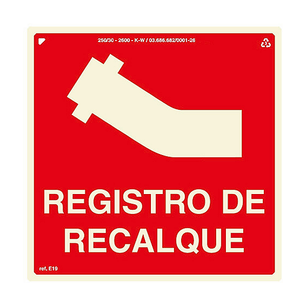 Placa de Sinalização Fotoluminescente (Hidrante de Recalque) Modelo E19