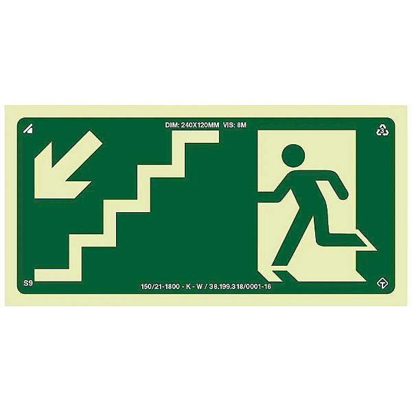 Placa de Sinalização Fotoluminescente (Descida à Esquerda) Modelo S9
