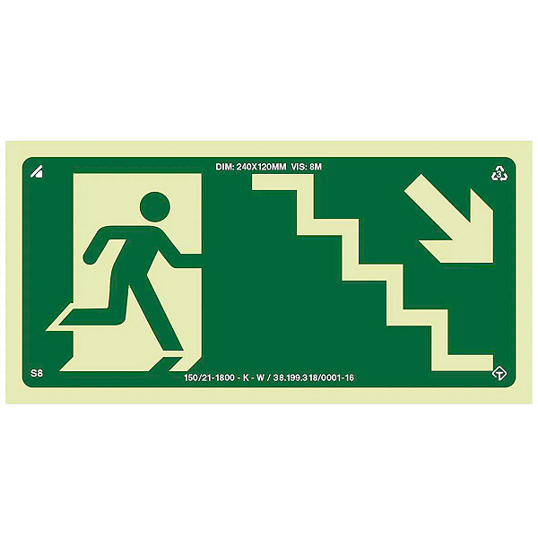 Placa de Sinalização Fotoluminescente (Descida à Direita) Modelo S8