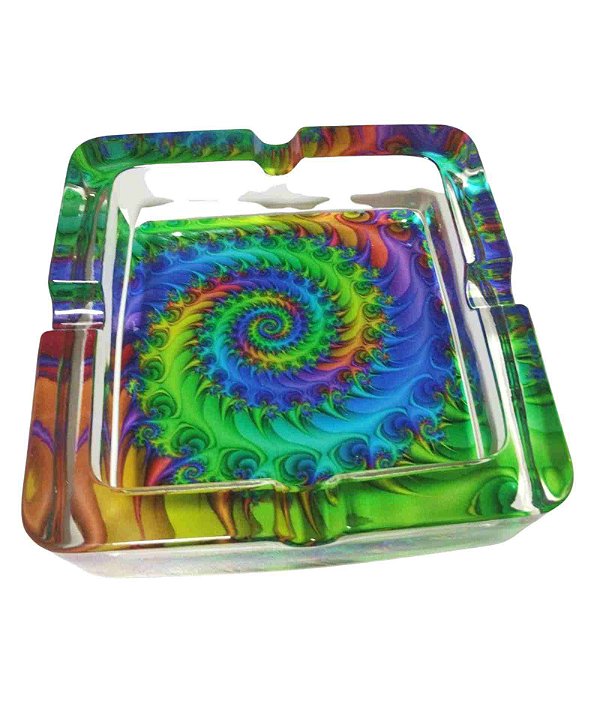 CINZEIRO DE VIDRO QUADRADO - GRANDE PSICODELICO/ MANDALA