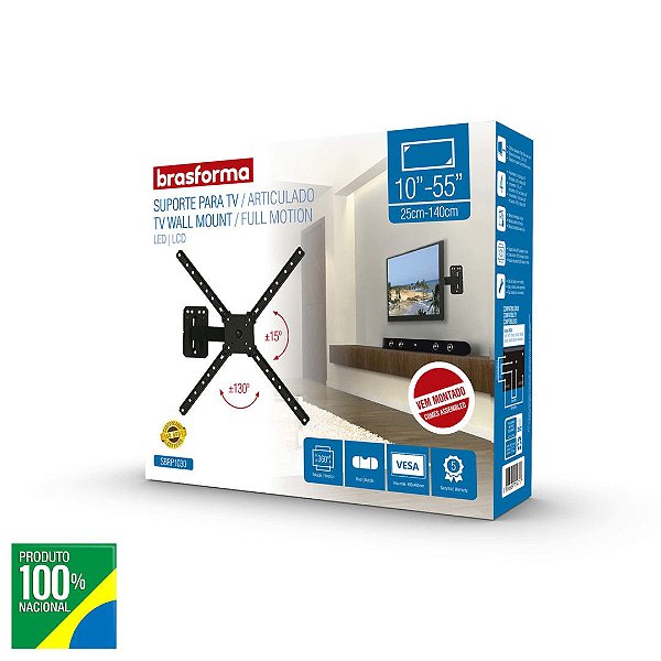 SUPORTE TV TRI ARTICULADO ATE 55"Suporte para TV – SBRP1030130º