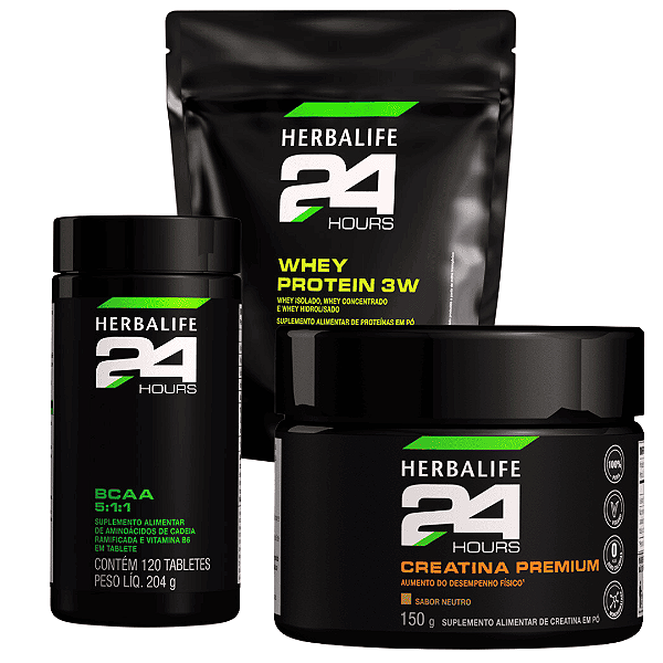 Kit Whey Protein 3W, Creatina Premium e BCAA 5:1:1
