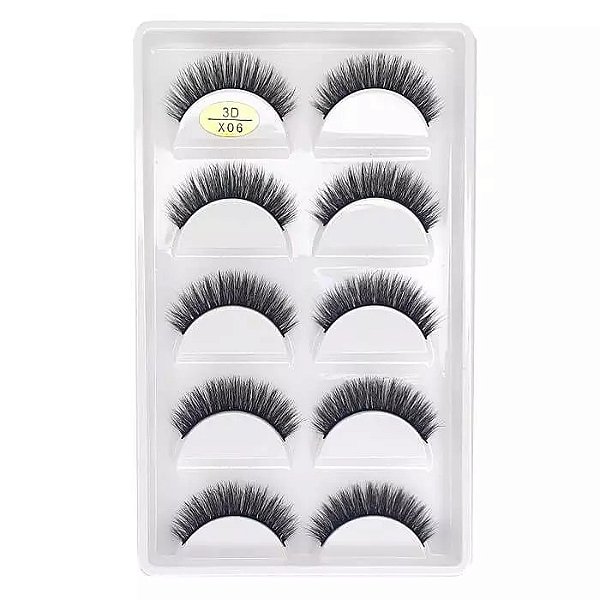 Caixa com 5 pares de cílios postiços 3D - X06