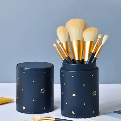 Case + 12 Pinceis Azul com Estrelinhas douradas