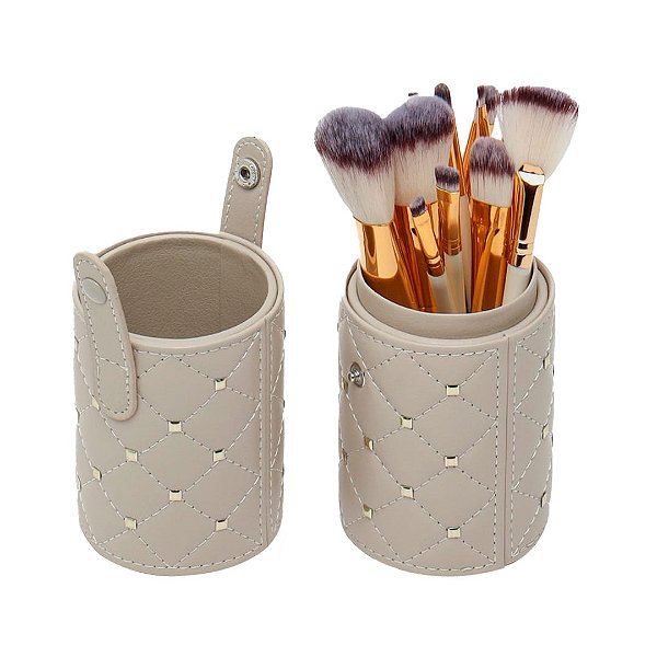 Case + 12 Pinceis Bege Brilhante