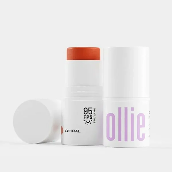 Bastão 3 em 1 - Blush, batom e sombra - cor Coral - Ollie