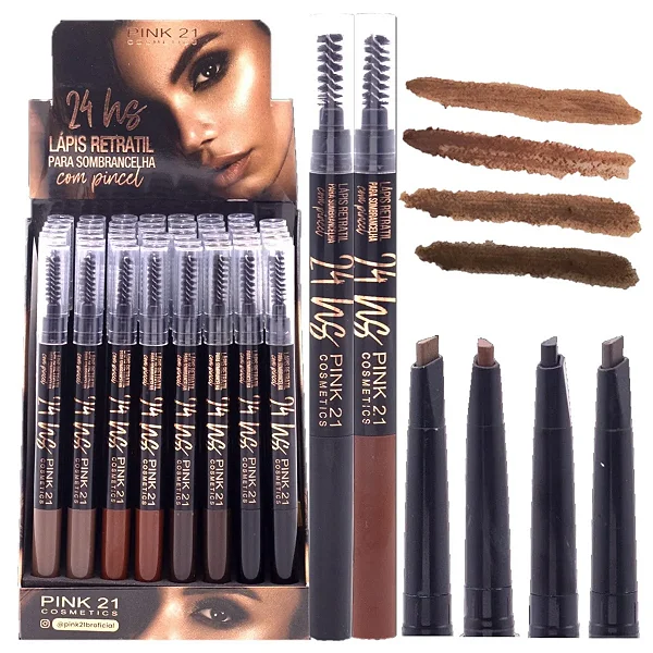 Lápis Retrátil para Sobrancelhas com pincel - Pink 21 cor: 02