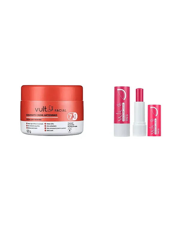 Kit - Creme Antissinais + Protetor Labial Melancia - Vult
