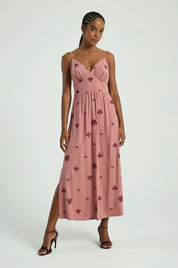VESTIDO LONGO BORDADO-ROSE