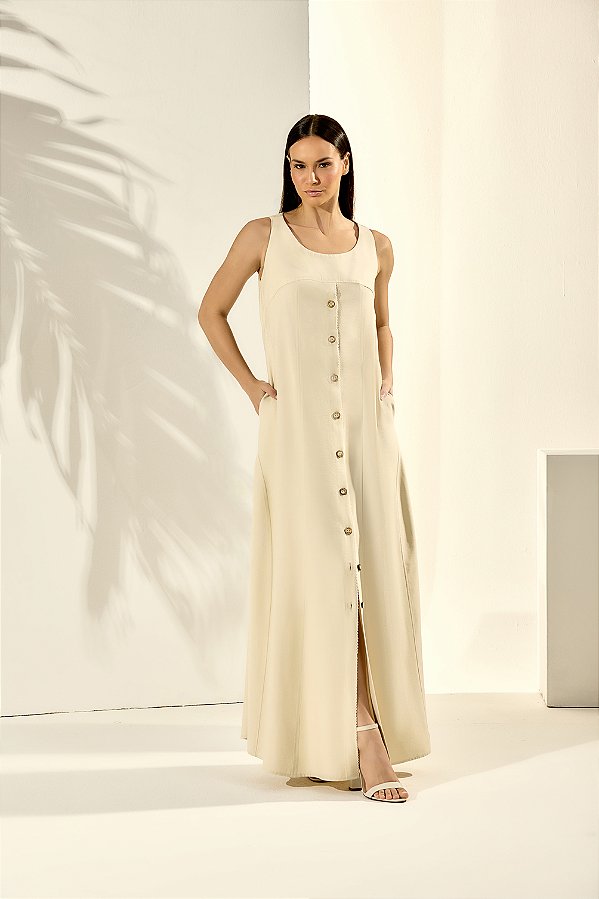 VESTIDO LONGO AMPLO COM ABOTOAMENTO