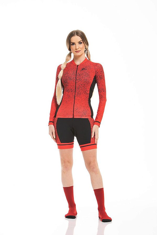 Camisa Ciclismo Z Nine Sport Longa Red Brake Feminina Vermelha