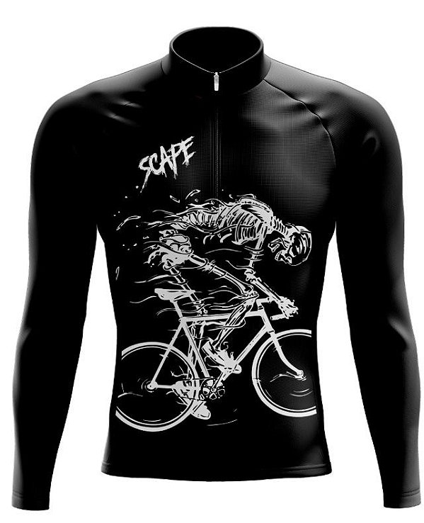 Camisa Ciclismo Scape Manga Longa Esqueleto Masculina Preta