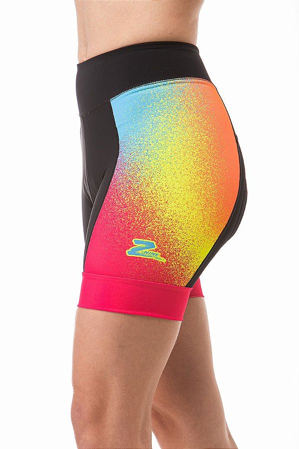 Bermuda Ciclismo Z Nine Rainbow Feminina Preta/Rosa/Azul/Laranja