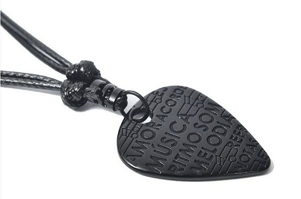Colar Ajustável Masculino Palheta Violão Black Pingente Aço Zamac