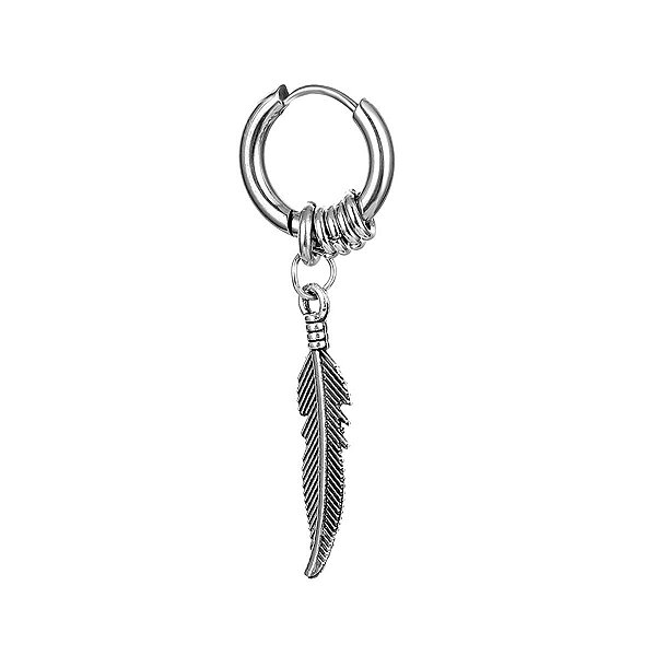Brinco Masculino Argola com Pena Unitário (01 Peça)
