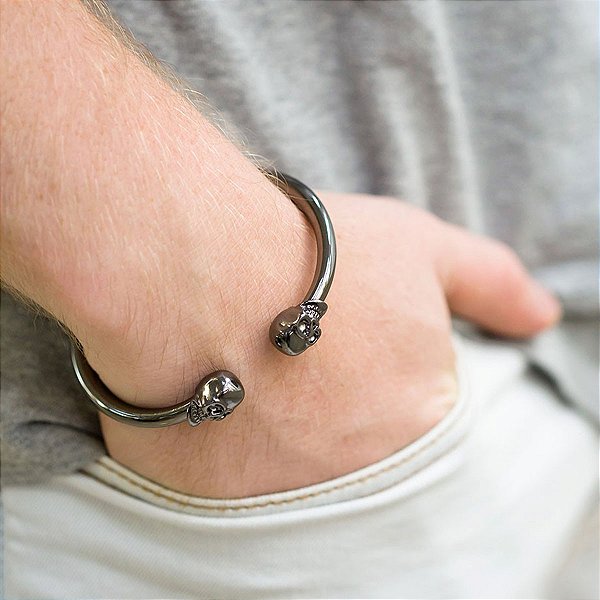 Bracelete Masculino Caveira Skull Prata