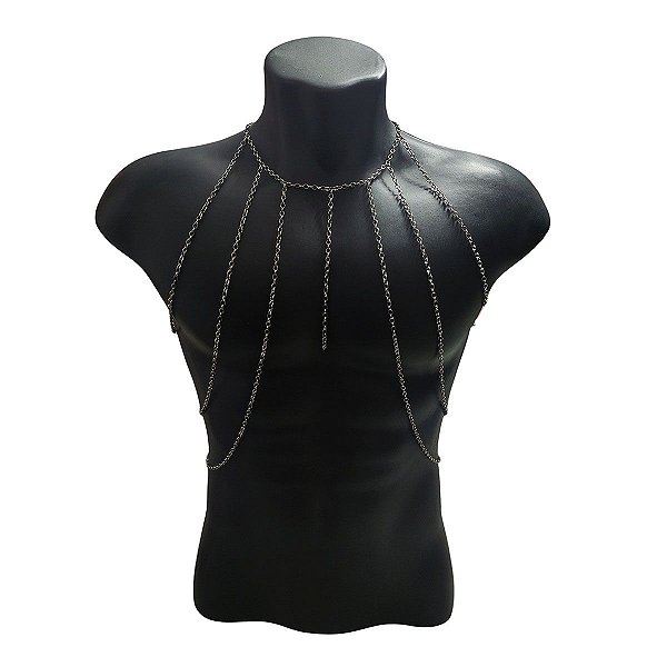 Colar de Corpo Body Chain Dionísio Masculino Aço Prata