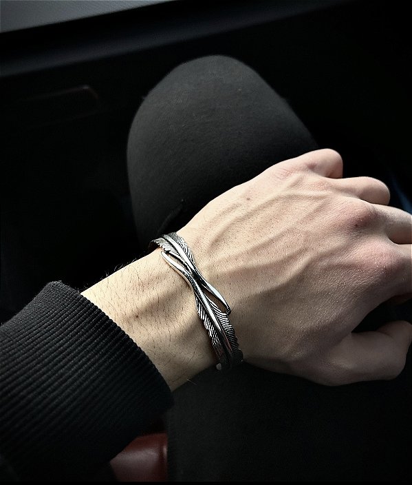 Bracelete Masculino Pena Dupla Ajustável