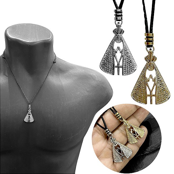 Colar Cordão Pingente Nossa Senhora Aparecida Aço