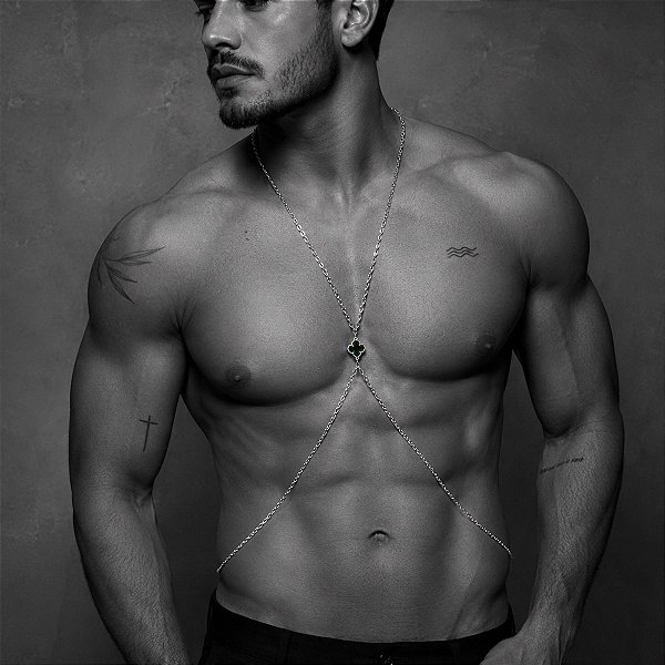 Body Chain Masculino Pingente Trevo Cleef