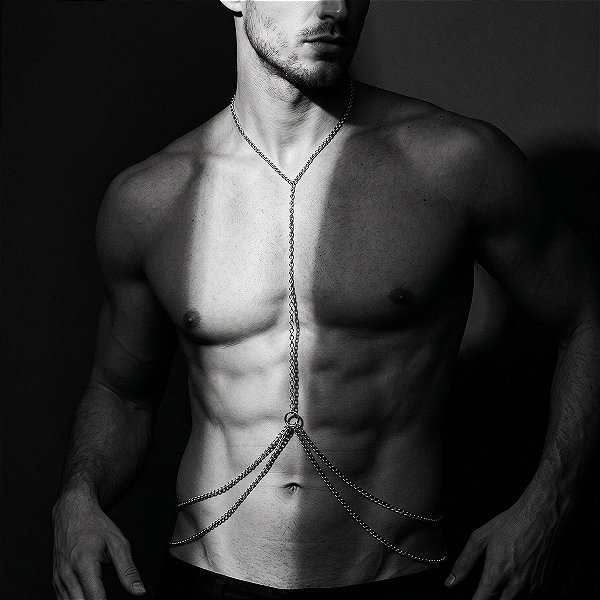 Body Chain Masculino Harness Corrente Prata Rhodes