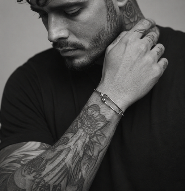 Bracelete Masculino Pulseira Alfinete Aço