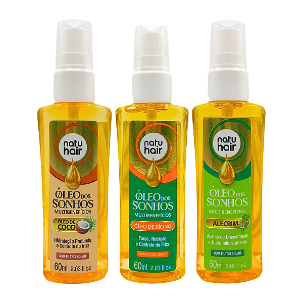 Kit Óleo dos sonhos Coco + Rícino + Alecrim  Natuhair 60ml