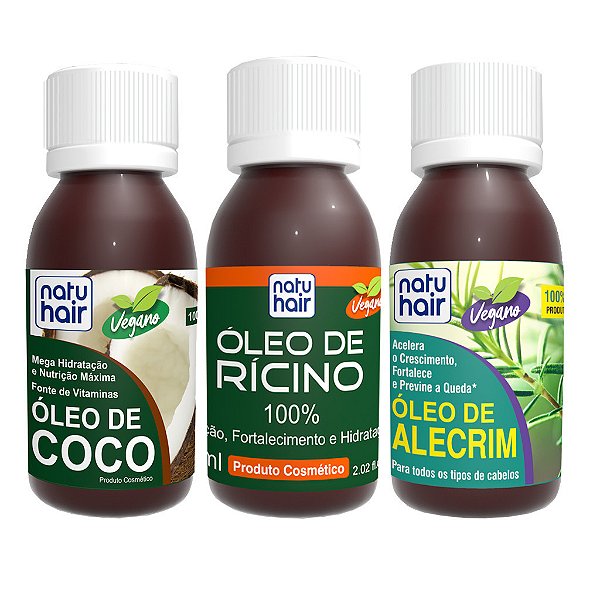 Kit Terapia Capilar Natuhair Óleo de Coco + Rícino + Alecrim 60ml