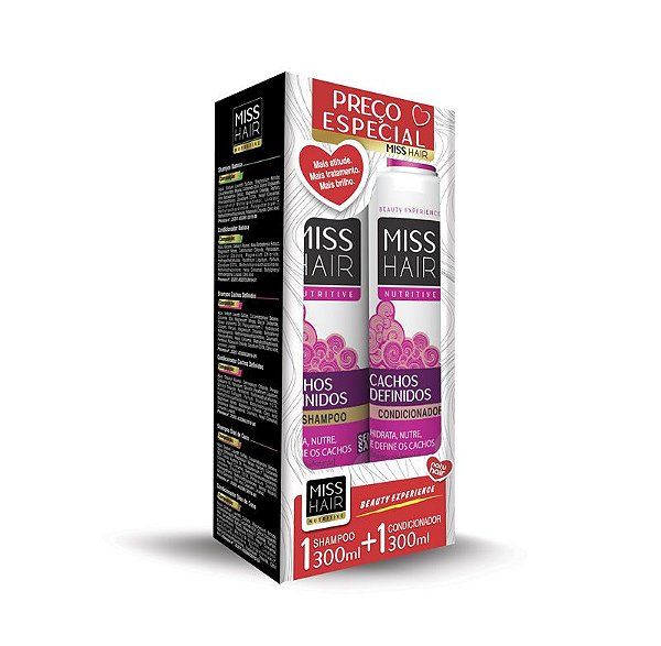 Kit Shampoo + Condicionador Cachos Definidos Miss Hair 300ml.