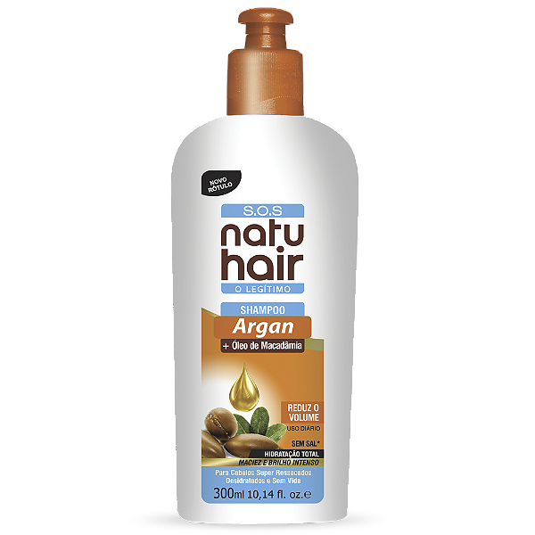 Shampoo Óleo de Argan + Macadâmia SOS NatuHair 300ml