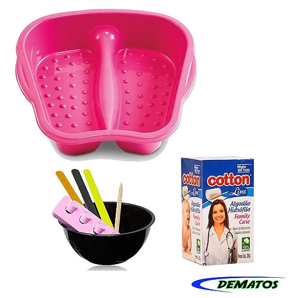 Kit 8 em 1 Bacia (manicure)+ Pote (manicure) + Palito + Lixa + Algodão Cotton line 25g