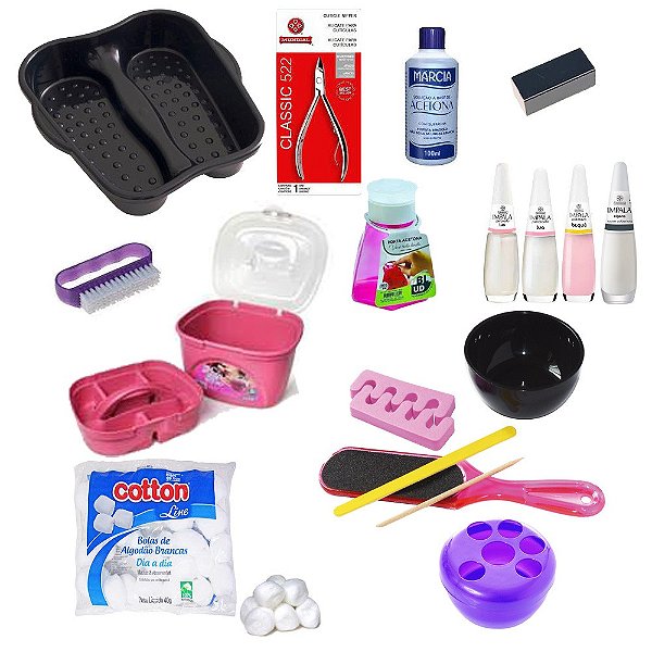Kit 23 Em 1 Manicure Completo Esmaltes Impala E Outros Alicate Mundial 522