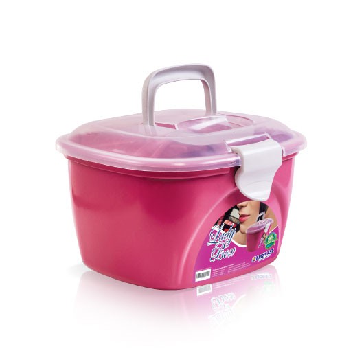 Maleta Rosa Maquiagem Grande Caixa Organizadora Bandeja Móvel Tampa Transparente Porta Treco- Multiuso Manicure