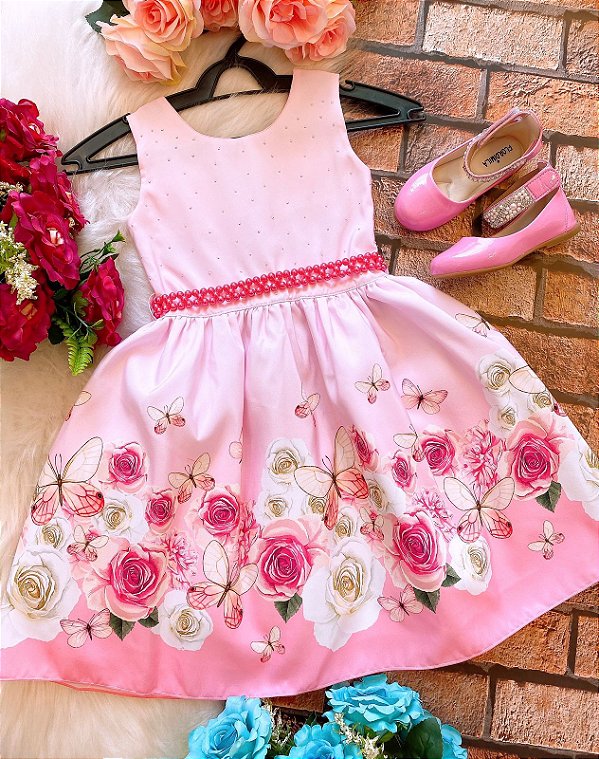 Vestido Princesa Belli Borboletas Rosa Bebe - Petecolá kids