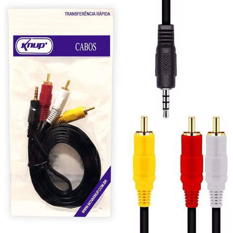 Cabo Auxiliar P2 3 Vias X Rca Áudio Video Tvbox Dvd Portátil
