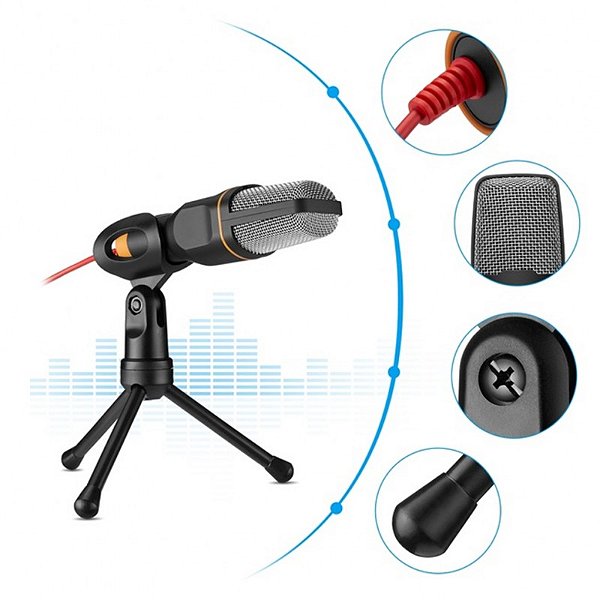 Microfone Condensador para PC com Tripé e Cabo P2