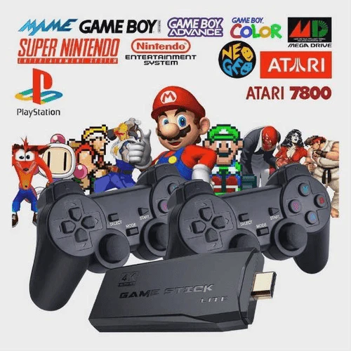 GAME STICK 4K ORIGINAL VERSÃO ATUALIZADA 11 MIL JOGOS com 2 controles sem fio