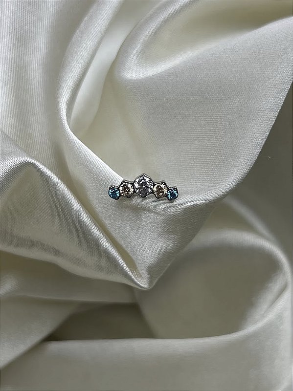 Labret Cluster c/ Zircônias Branca , Champagne e azul-Titânio