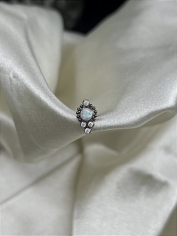 Labret Ornamental e Zircônia -Opala branca - titânio