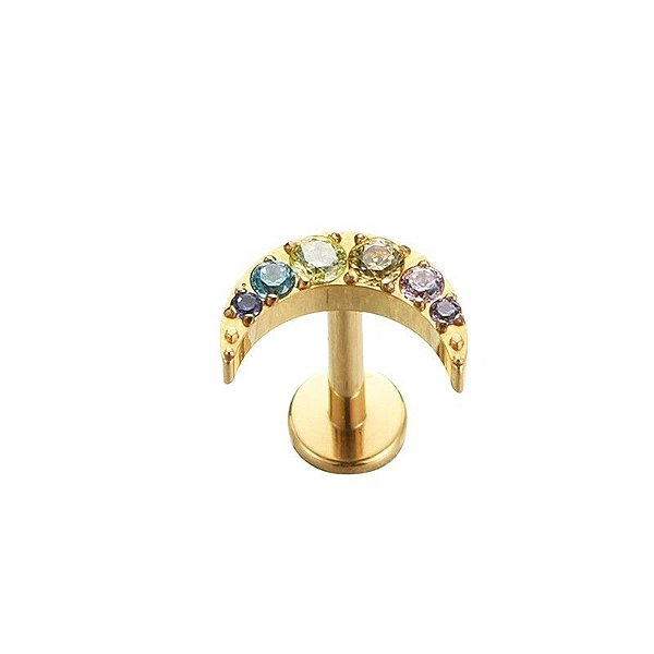 Labret Lua cravejadas zircônias coloridas PVD Gold -Titânio