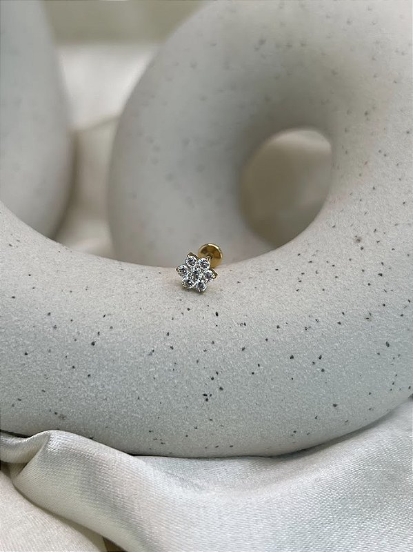 Labret flor zircônia PVD Gold- Titânio