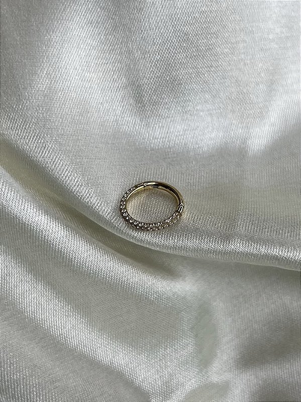 Argola zircônias Cúbicas dois lados PVD GOLD  -Titânio