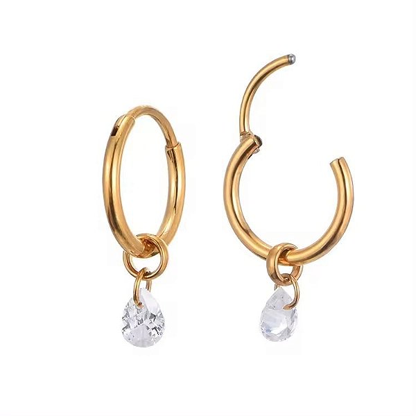 Argola lisa com pingente PVD GOLD - Titânio
