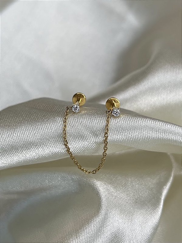 Topo corrente Pingente Duas Zircônias PVD Gold - Titânio