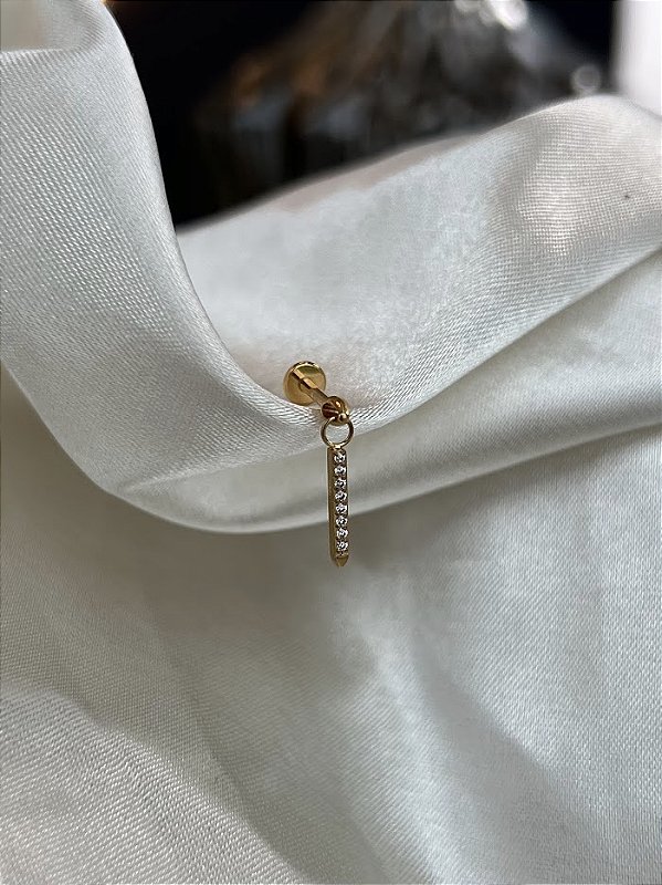 Labret Pingente Barra Pequena Zircônia PVD Gold - Titânio